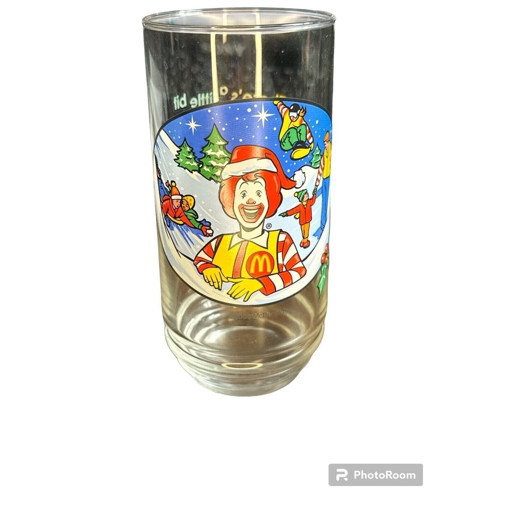 McDonalds 2006 Ronald McDonald Winter Christmas Glass Tumbler Collectible 2006